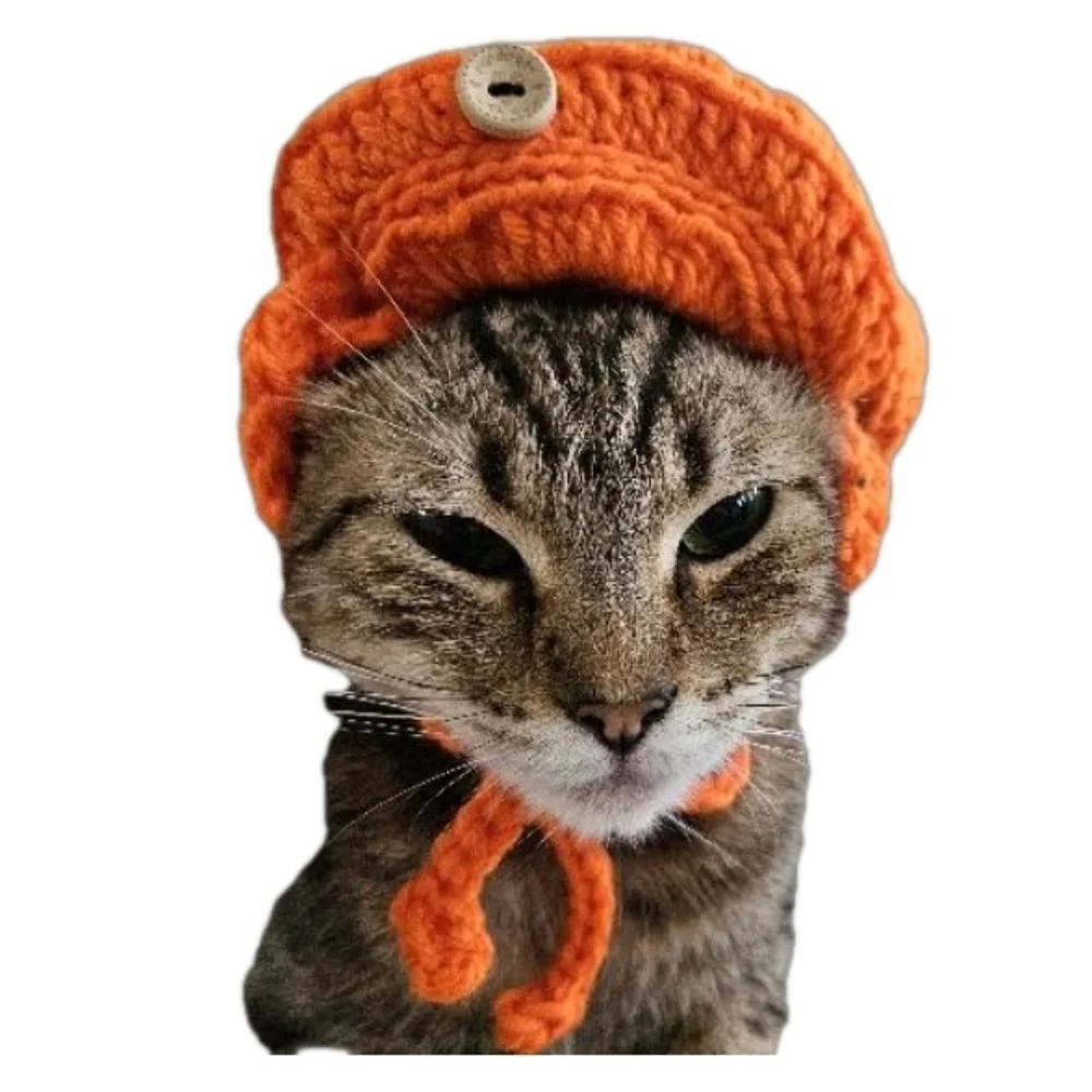 Handmade Halloween Crochet Pumpkin Hat for Cats or Small Dogs – Fall Pet Costume - Picture 2 of 16